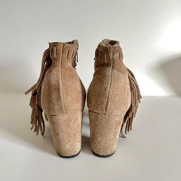 H&M Leather Khaki Frill Heeled Boots - Picture 4 of 7